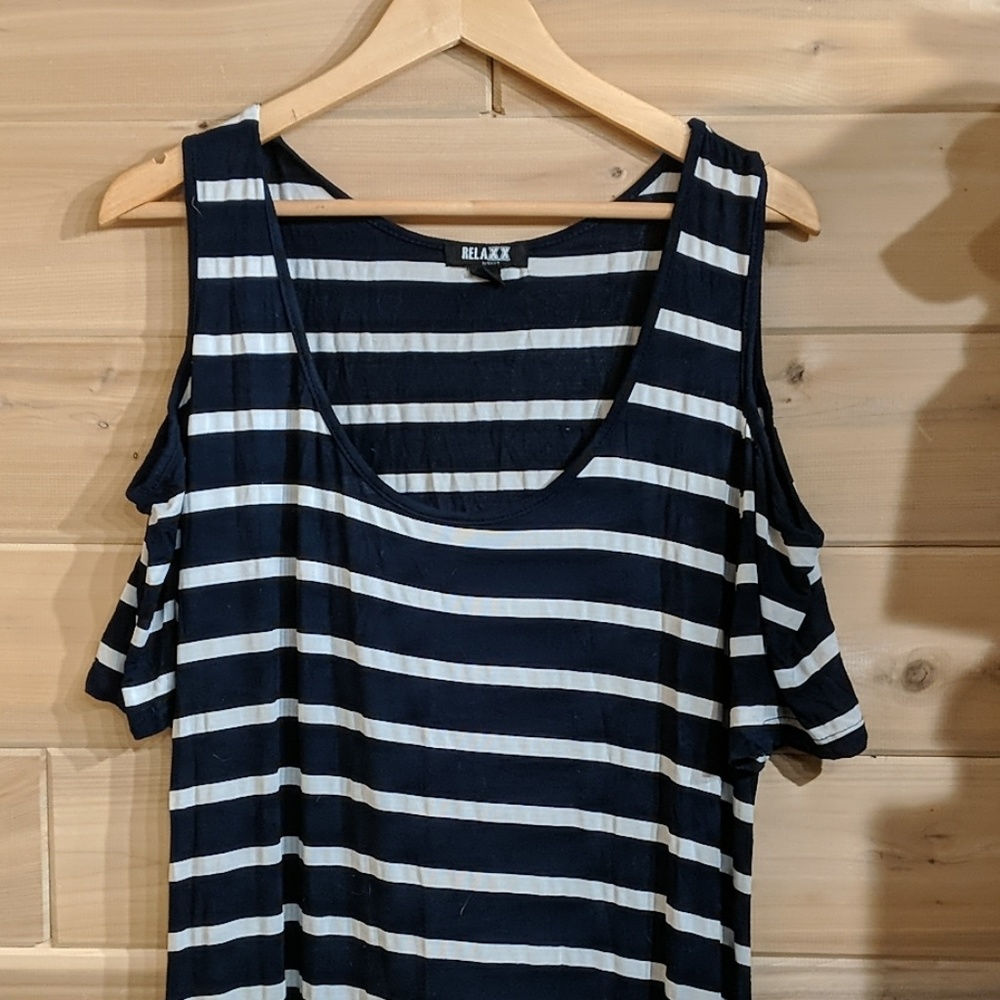RelaXX by Exist Cold Shoulder Striped Maxi Dress